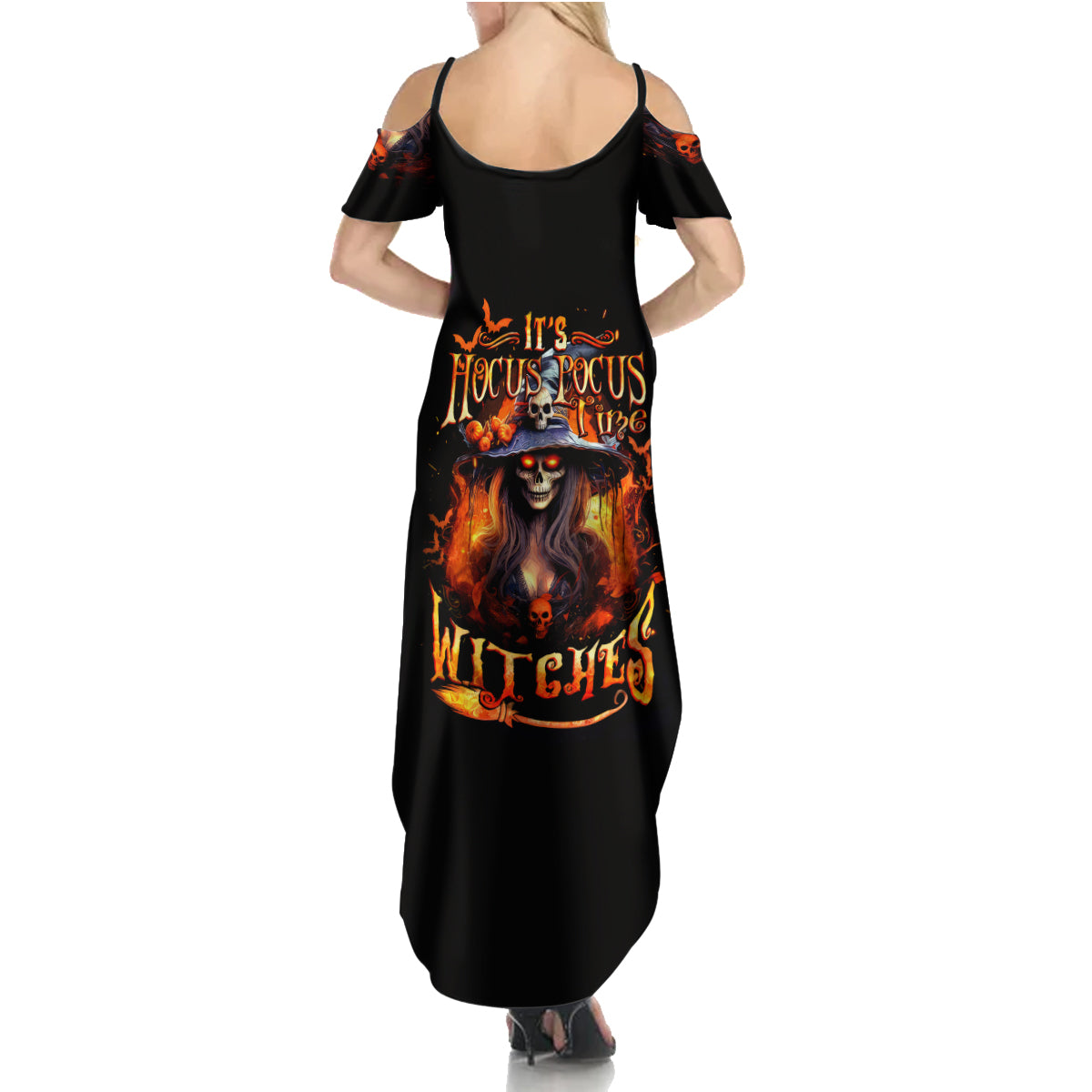 Witch Skull Summer Maxi Dress It's Hocus Pocus Time Witches - Wonder Print Shop