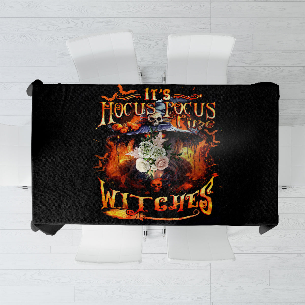 Witch Skull Tablecloth It's Hocus Pocus Time Witches - Wonder Print Shop