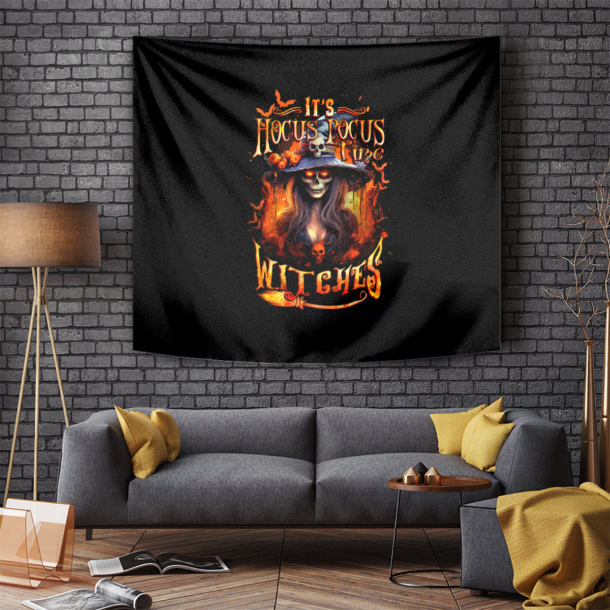 Witch Skull Tapestry It's Hocus Pocus Time Witches - Wonder Print Shop