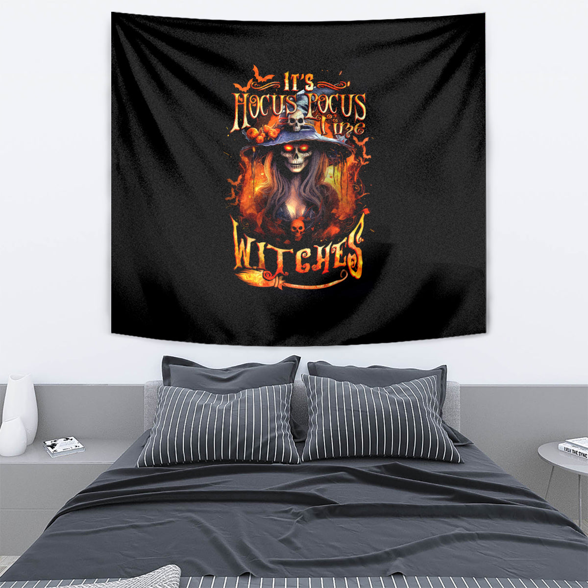 Witch Skull Tapestry It's Hocus Pocus Time Witches - Wonder Print Shop