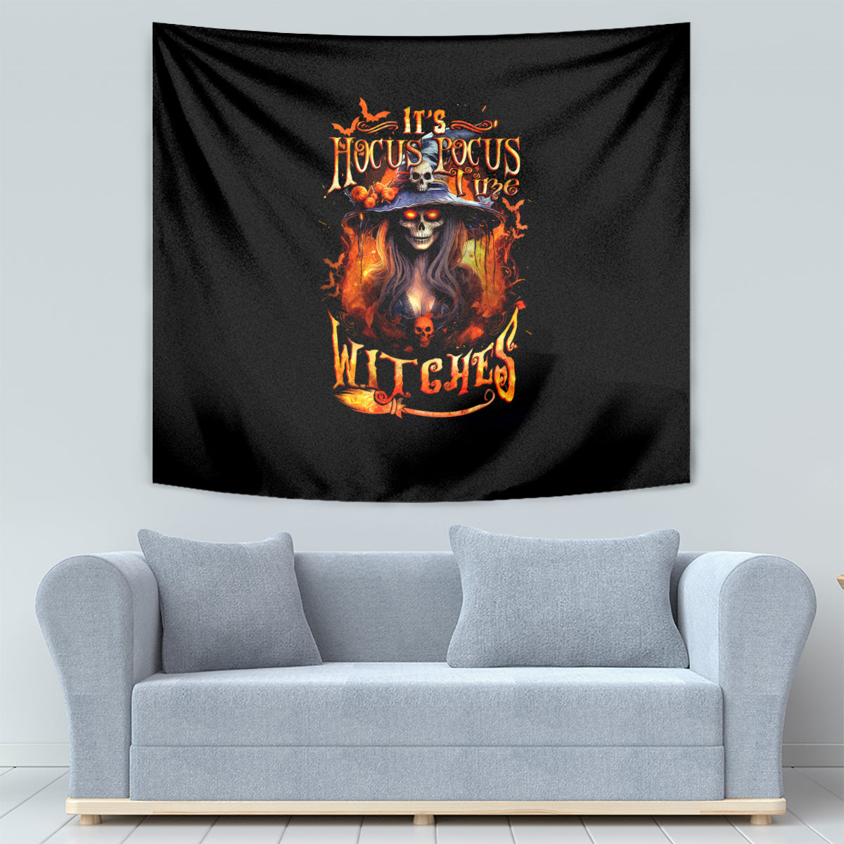 Witch Skull Tapestry It's Hocus Pocus Time Witches - Wonder Print Shop