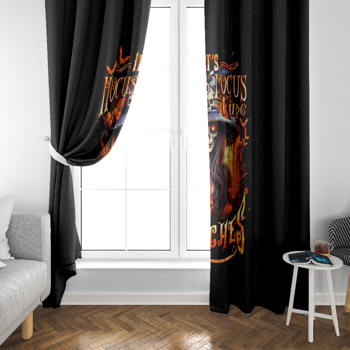Witch Skull Window Curtain It's Hocus Pocus Time Witches - Wonder Print Shop