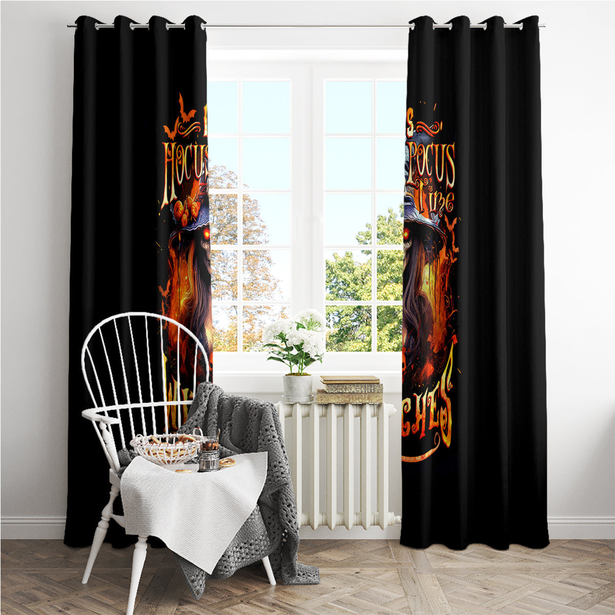 Witch Skull Window Curtain It's Hocus Pocus Time Witches - Wonder Print Shop