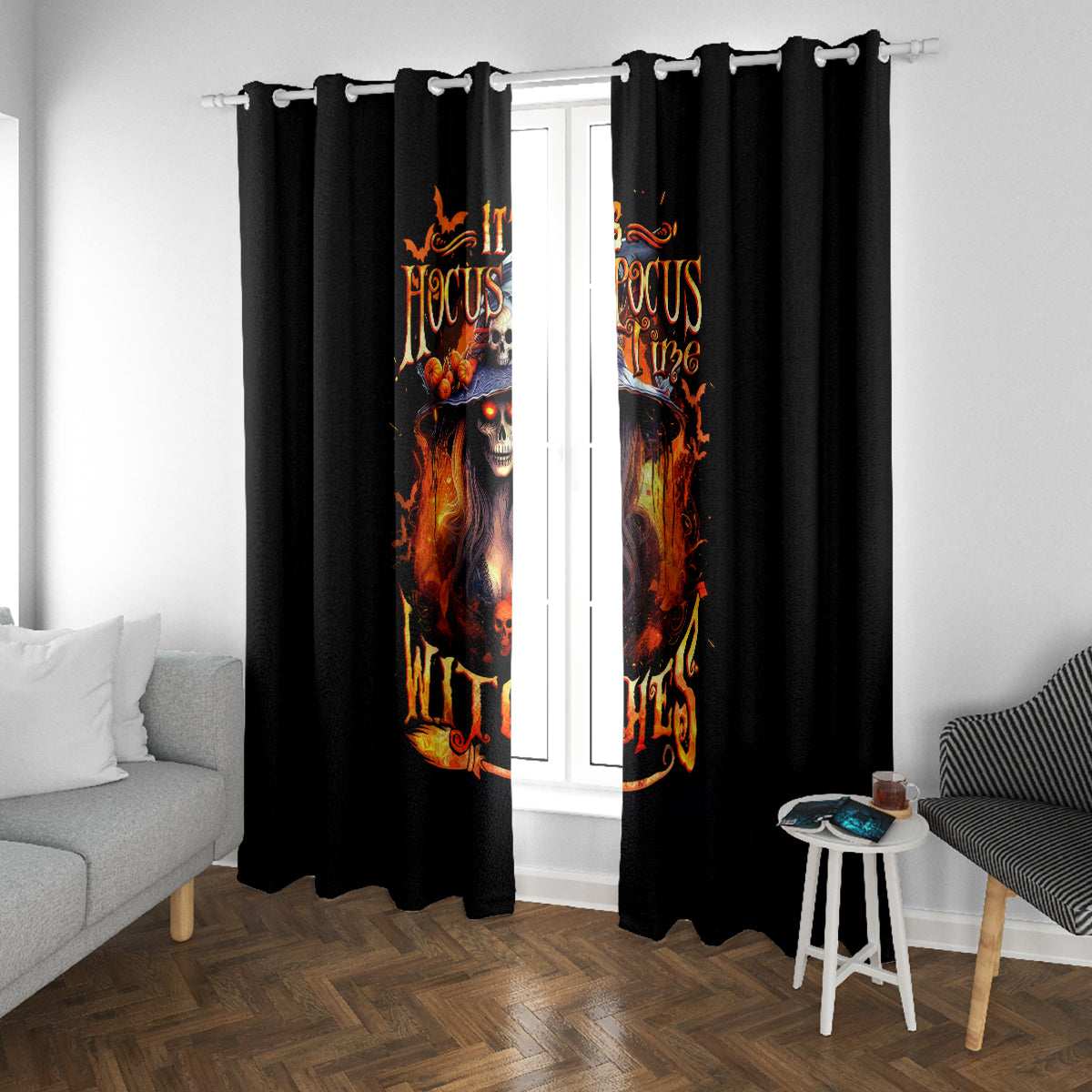 Witch Skull Window Curtain It's Hocus Pocus Time Witches - Wonder Print Shop