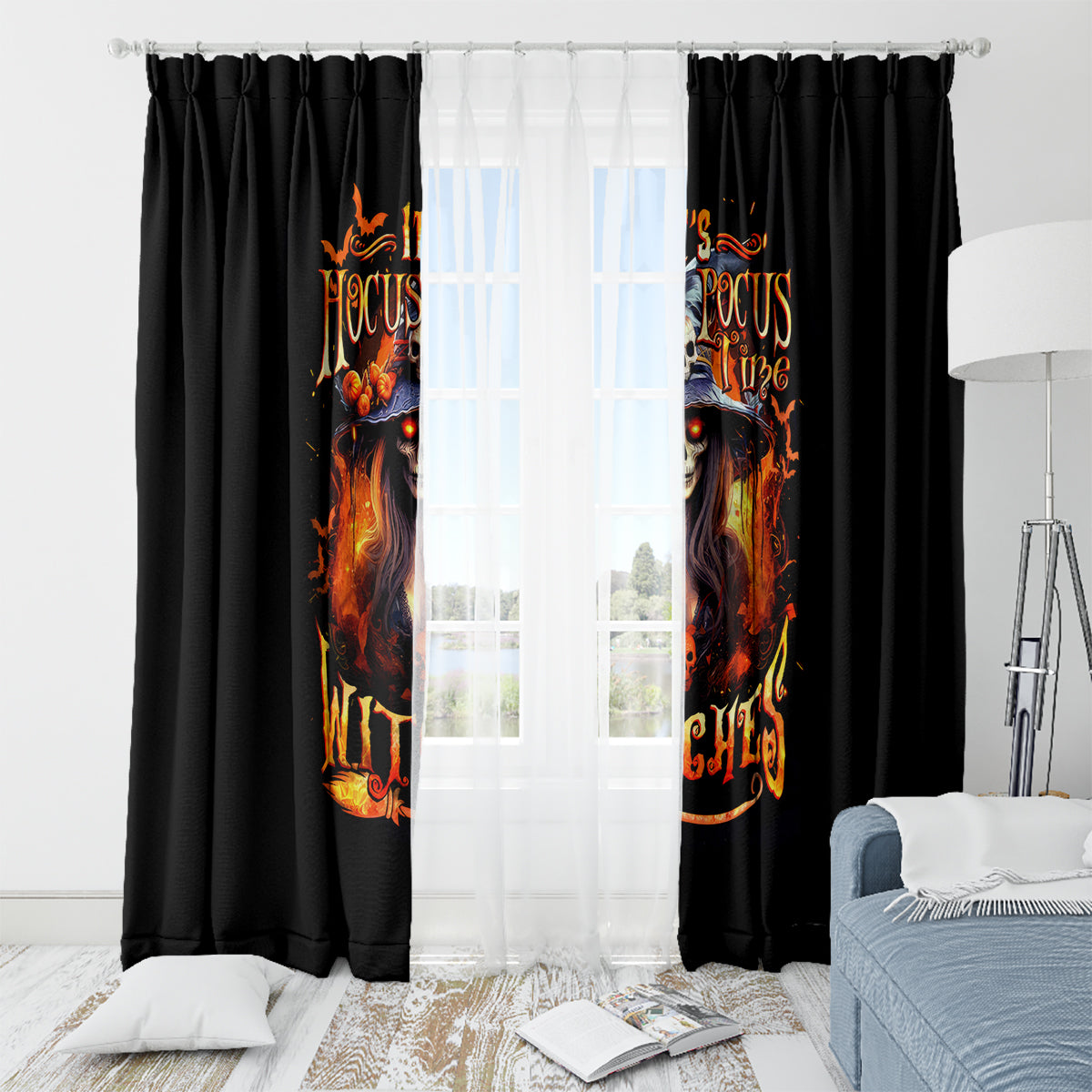 Witch Skull Window Curtain It's Hocus Pocus Time Witches - Wonder Print Shop