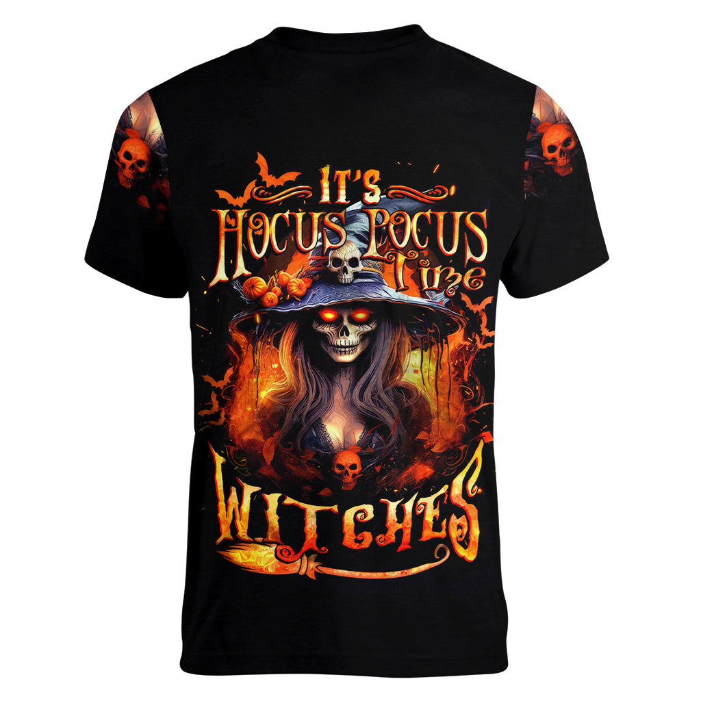 Witch Skull Women V Neck T Shirt It's Hocus Pocus Time Witches - Wonder Print Shop
