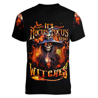 Witch Skull Women V Neck T Shirt It's Hocus Pocus Time Witches - Wonder Print Shop
