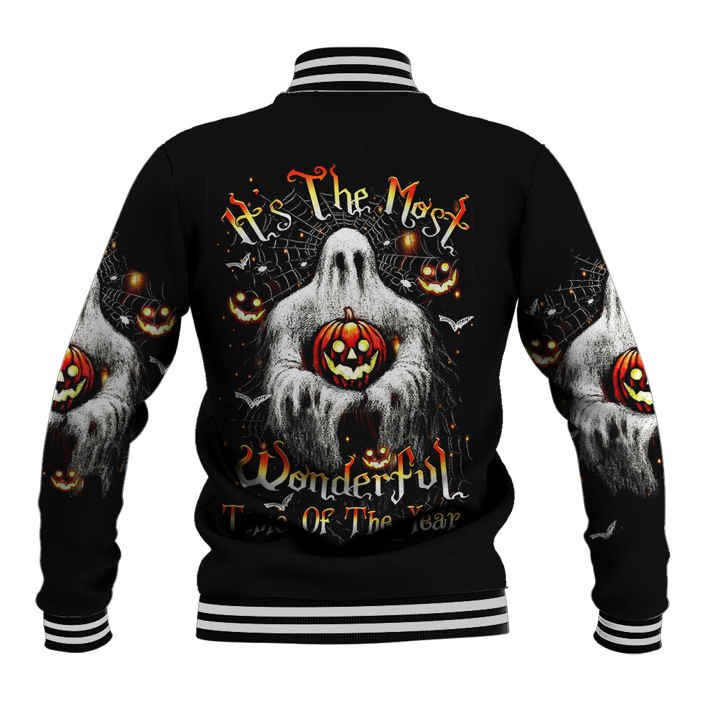 Ghost Halloween Baseball Jacket It's The Most Wonderfull Time Of The Year - Wonder Print Shop