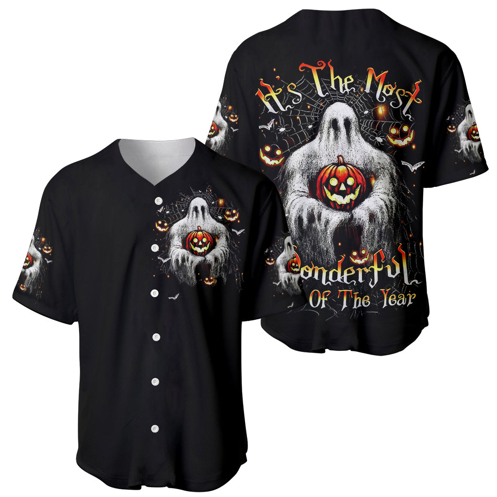 Ghost Halloween Baseball Jersey It's The Most Wonderfull Time Of The Year - Wonder Print Shop