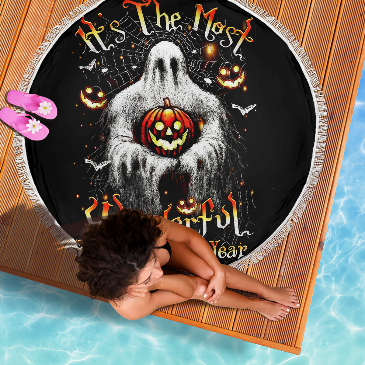 Ghost Halloween Beach Blanket It's The Most Wonderfull Time Of The Year - Wonder Print Shop
