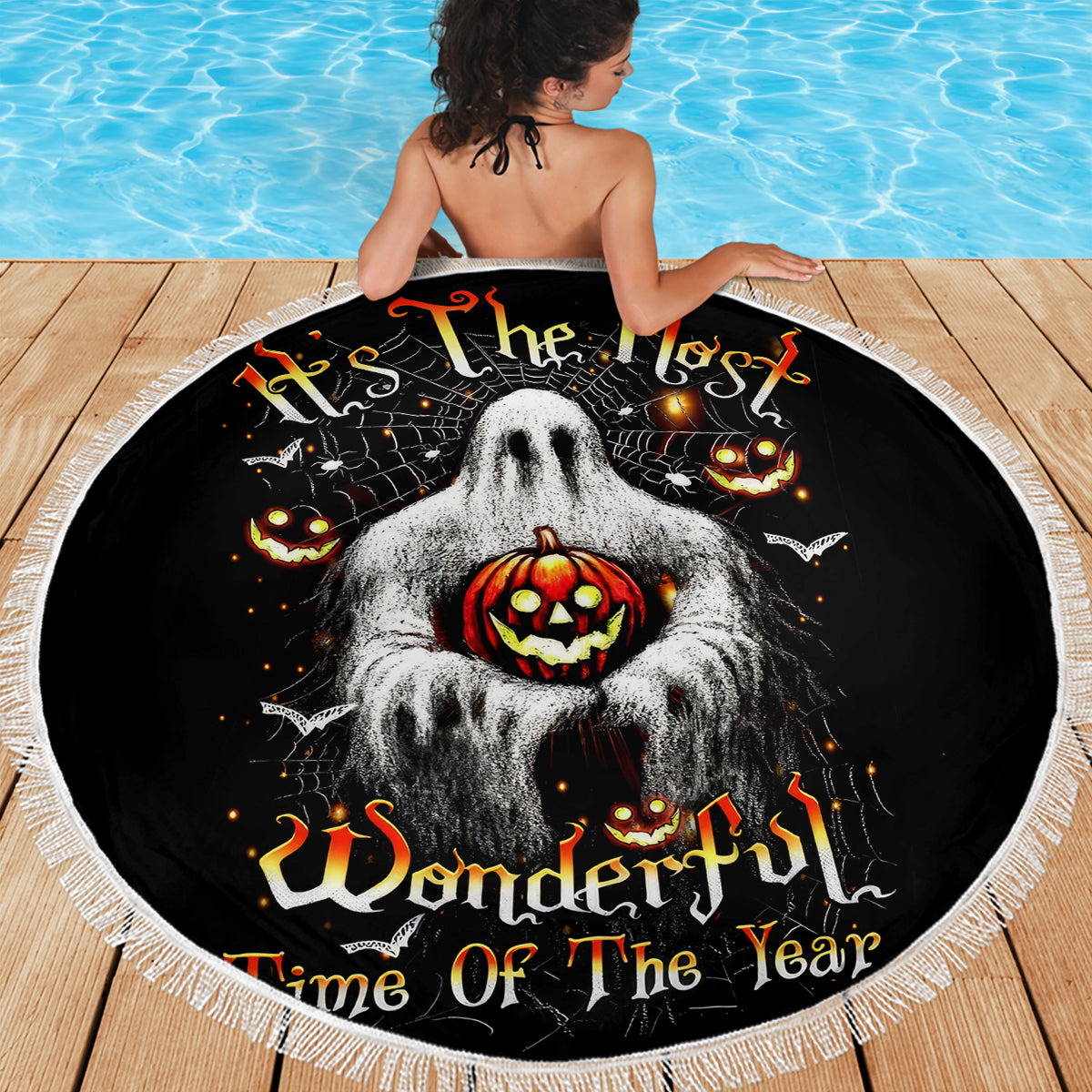 Ghost Halloween Beach Blanket It's The Most Wonderfull Time Of The Year - Wonder Print Shop