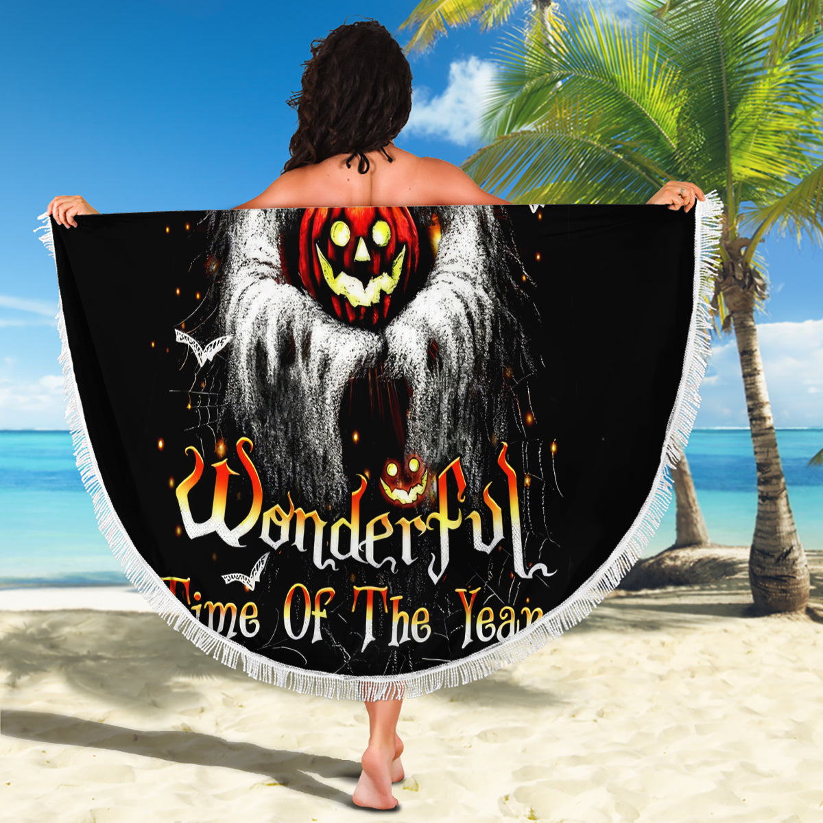 Ghost Halloween Beach Blanket It's The Most Wonderfull Time Of The Year - Wonder Print Shop