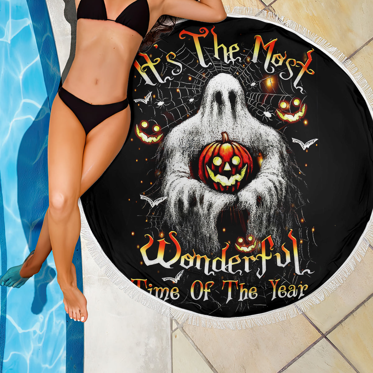 Ghost Halloween Beach Blanket It's The Most Wonderfull Time Of The Year - Wonder Print Shop