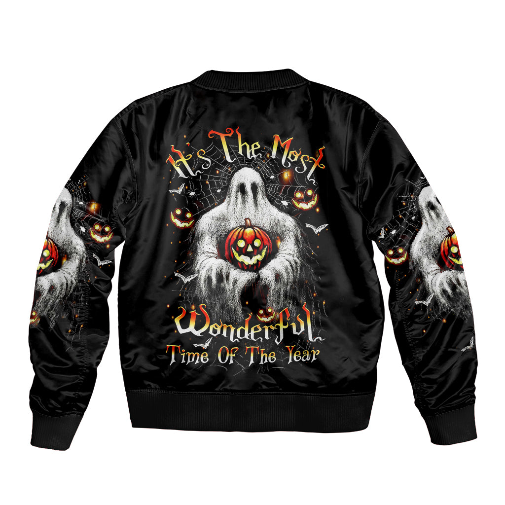 Ghost Halloween Bomber Jacket It's The Most Wonderfull Time Of The Year - Wonder Print Shop