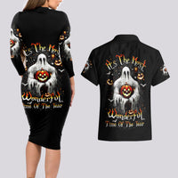 Ghost Halloween Couples Matching Long Sleeve Bodycon Dress and Hawaiian Shirt It's The Most Wonderfull Time Of The Year - Wonder Print Shop
