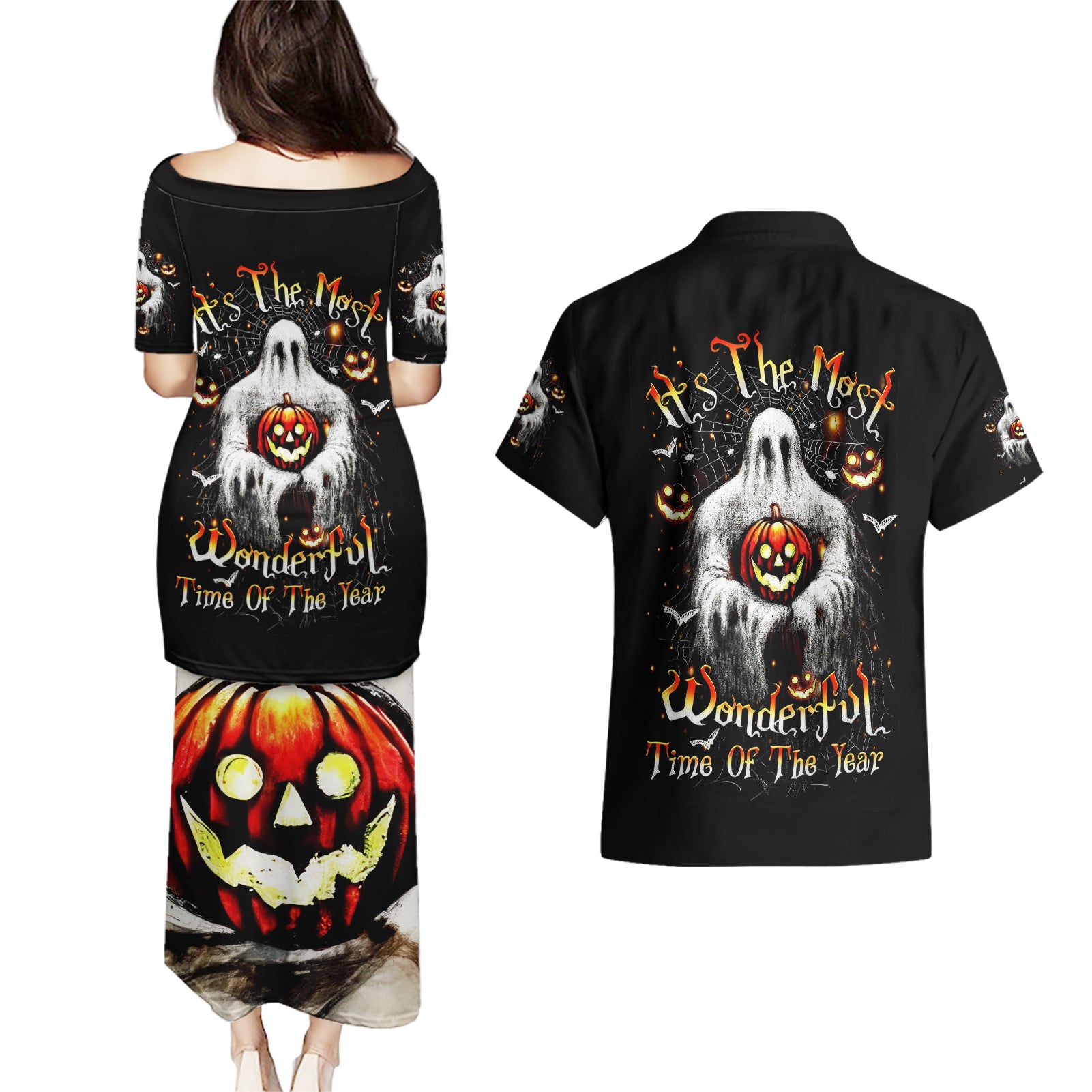 Ghost Halloween Couples Matching Puletasi Dress and Hawaiian Shirt It's The Most Wonderfull Time Of The Year - Wonder Print Shop