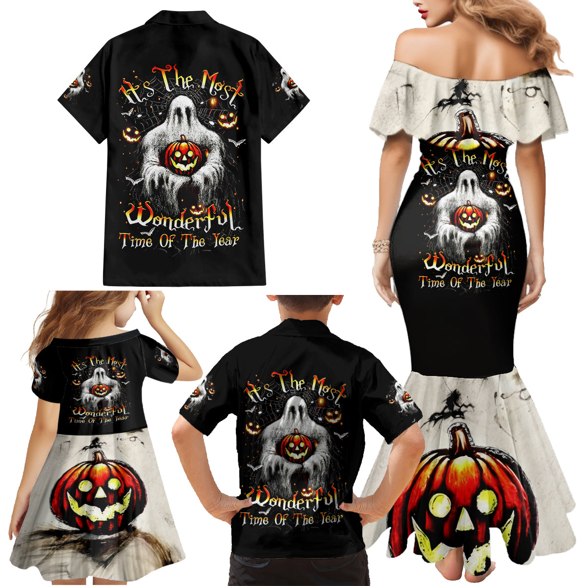 Ghost Halloween Family Matching Mermaid Dress and Hawaiian Shirt It's The Most Wonderfull Time Of The Year - Wonder Print Shop