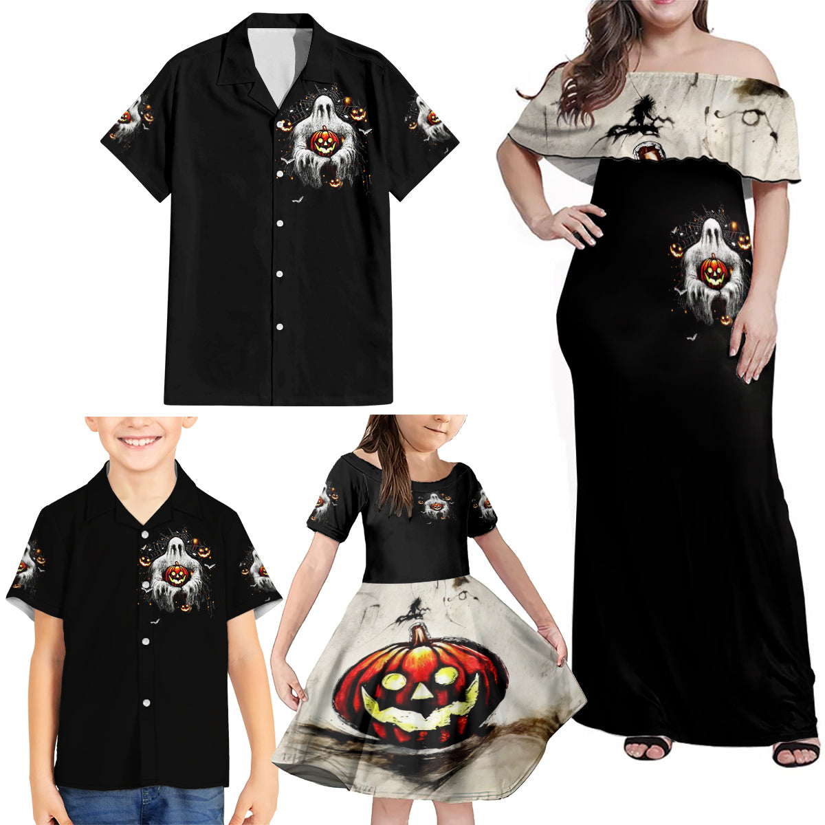 Ghost Halloween Family Matching Off Shoulder Maxi Dress and Hawaiian Shirt It's The Most Wonderfull Time Of The Year - Wonder Print Shop