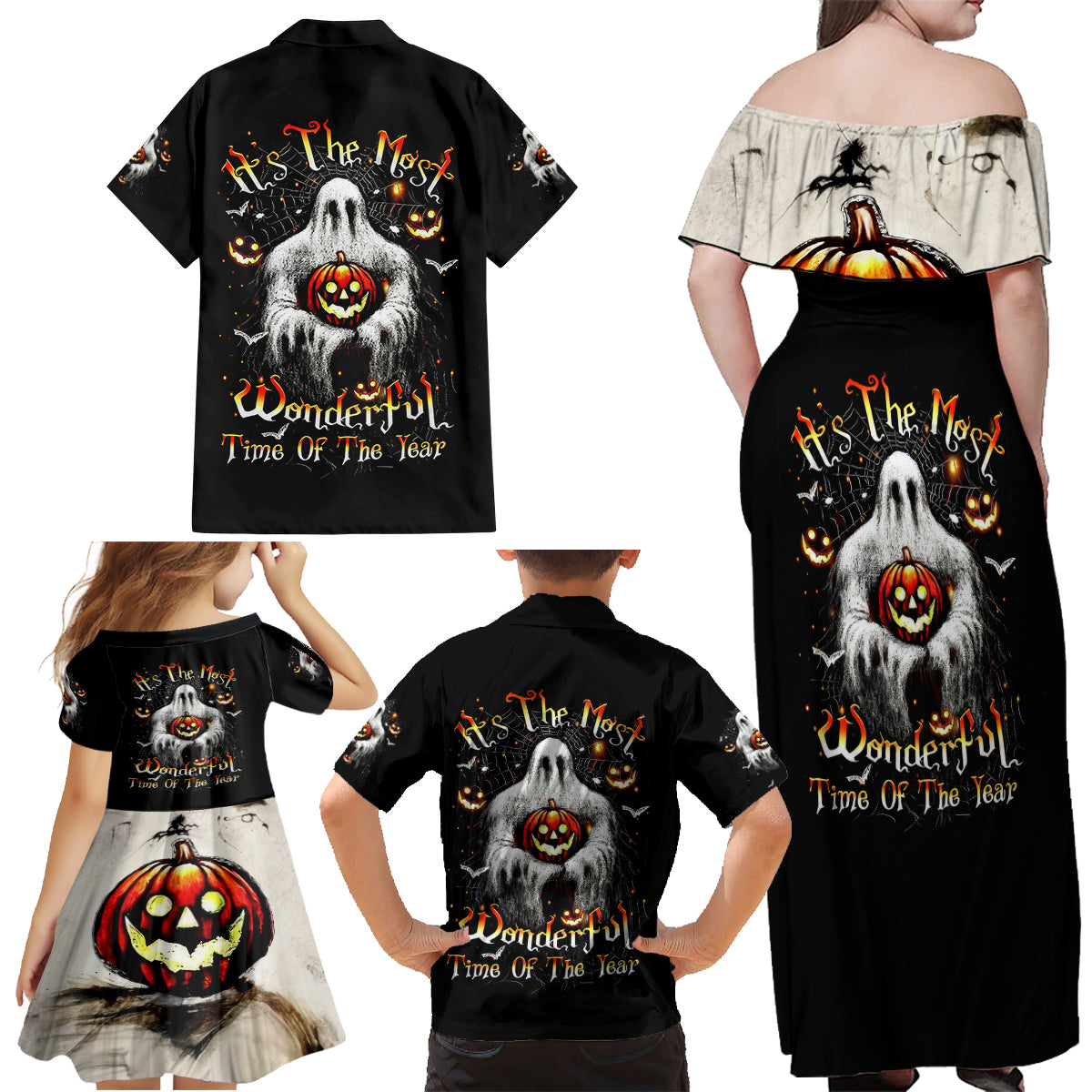 Ghost Halloween Family Matching Off Shoulder Maxi Dress and Hawaiian Shirt It's The Most Wonderfull Time Of The Year - Wonder Print Shop