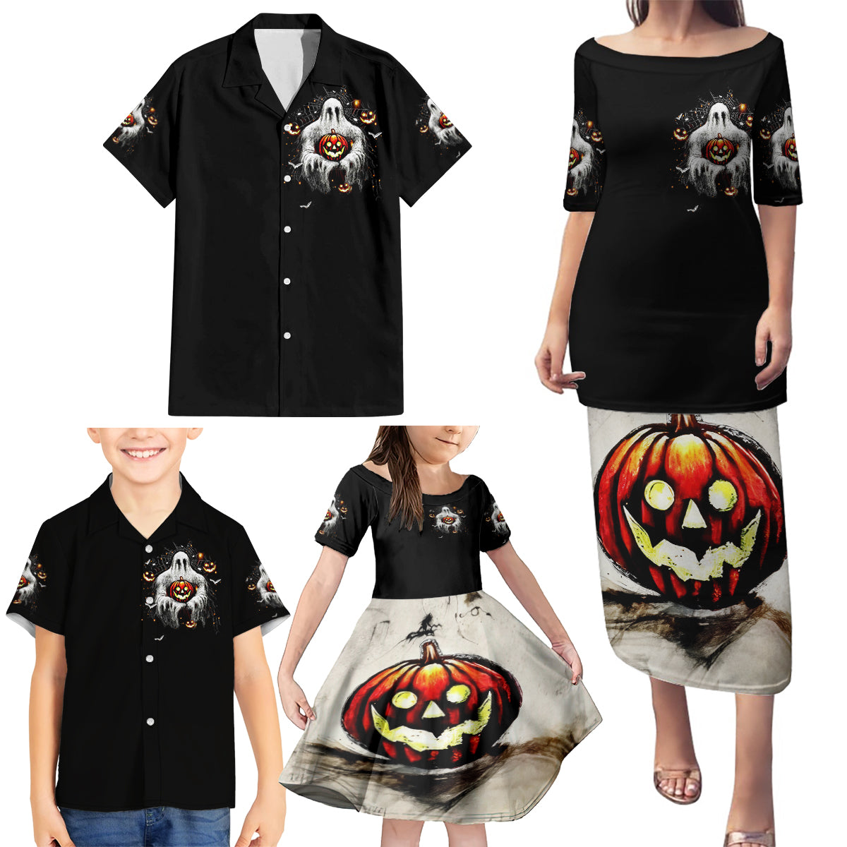 Ghost Halloween Family Matching Puletasi Dress and Hawaiian Shirt It's The Most Wonderfull Time Of The Year - Wonder Print Shop