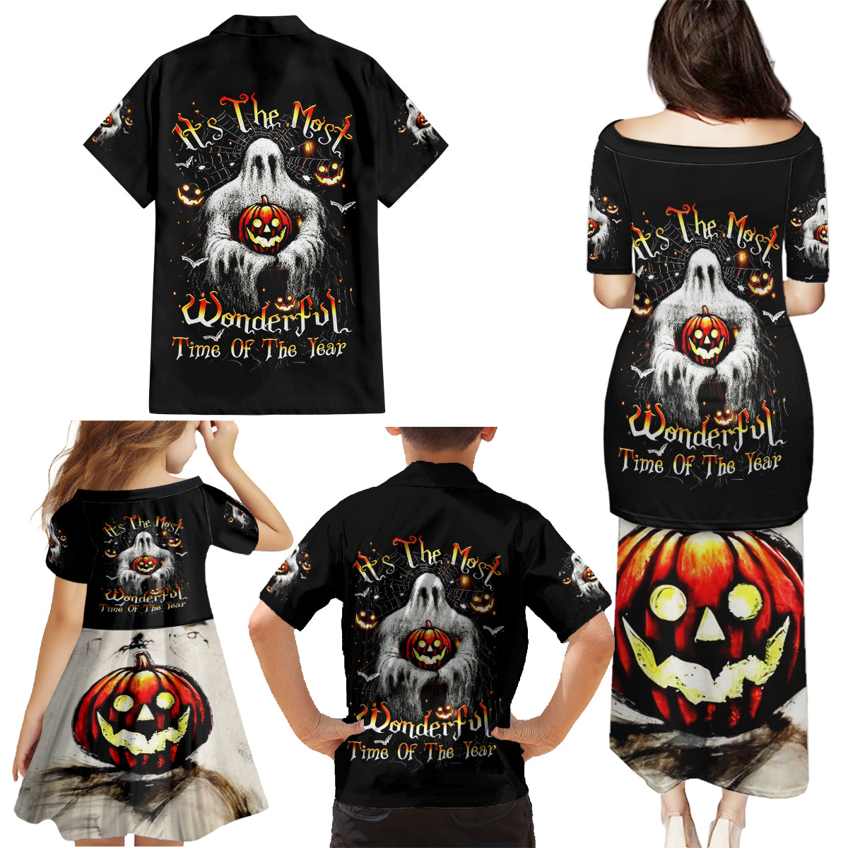 Ghost Halloween Family Matching Puletasi Dress and Hawaiian Shirt It's The Most Wonderfull Time Of The Year - Wonder Print Shop