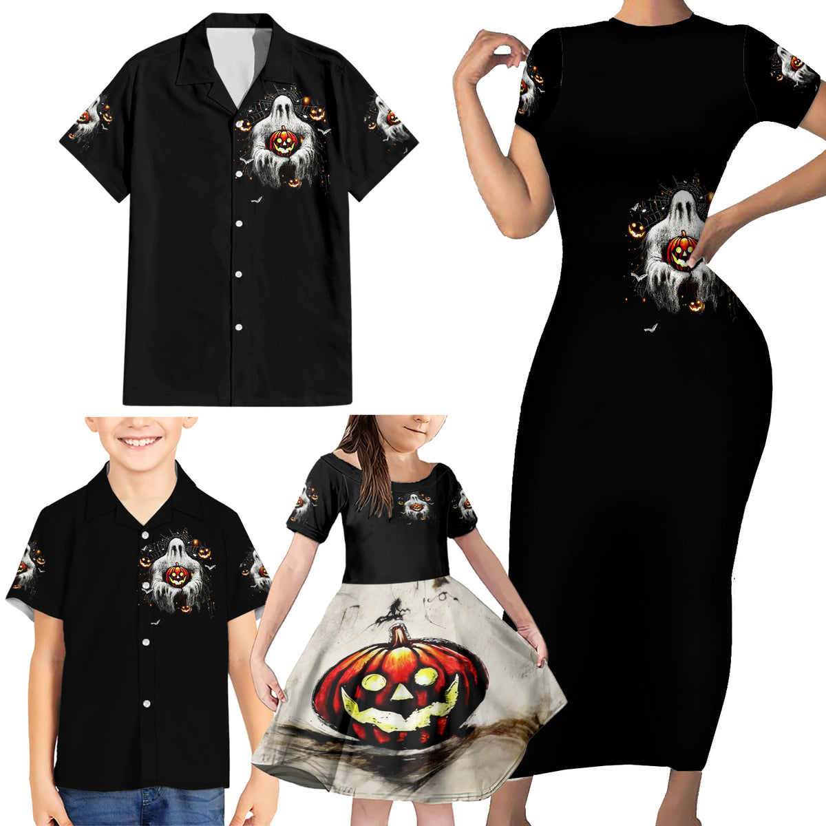 Ghost Halloween Family Matching Short Sleeve Bodycon Dress and Hawaiian Shirt It's The Most Wonderfull Time Of The Year - Wonder Print Shop