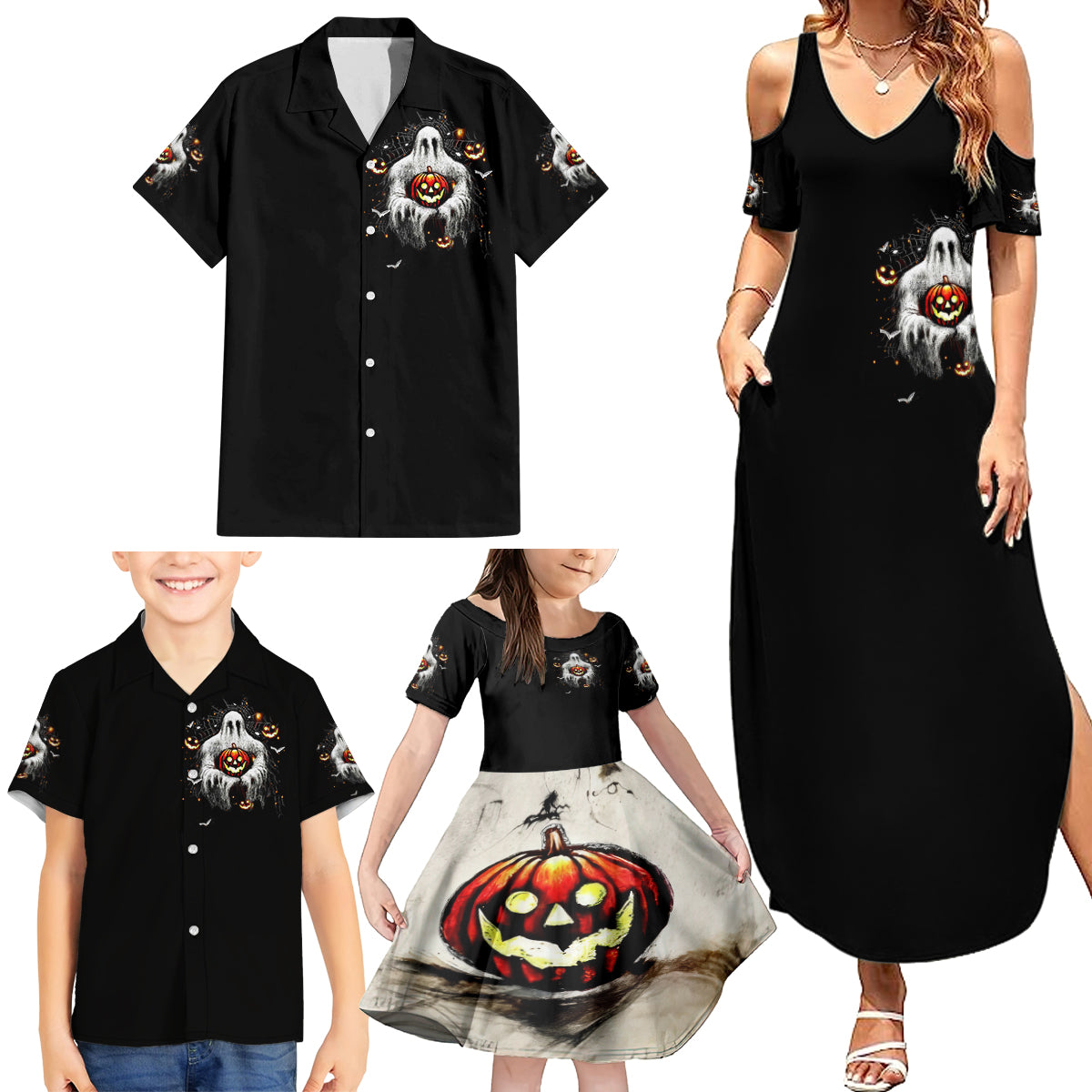 Ghost Halloween Family Matching Summer Maxi Dress and Hawaiian Shirt It's The Most Wonderfull Time Of The Year - Wonder Print Shop