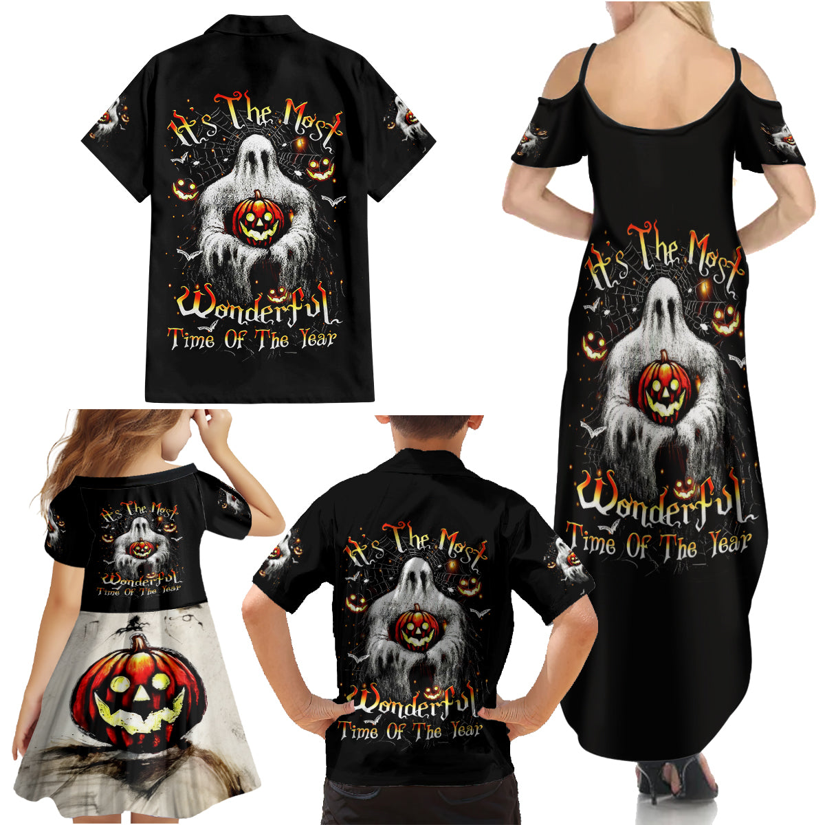 Ghost Halloween Family Matching Summer Maxi Dress and Hawaiian Shirt It's The Most Wonderfull Time Of The Year - Wonder Print Shop