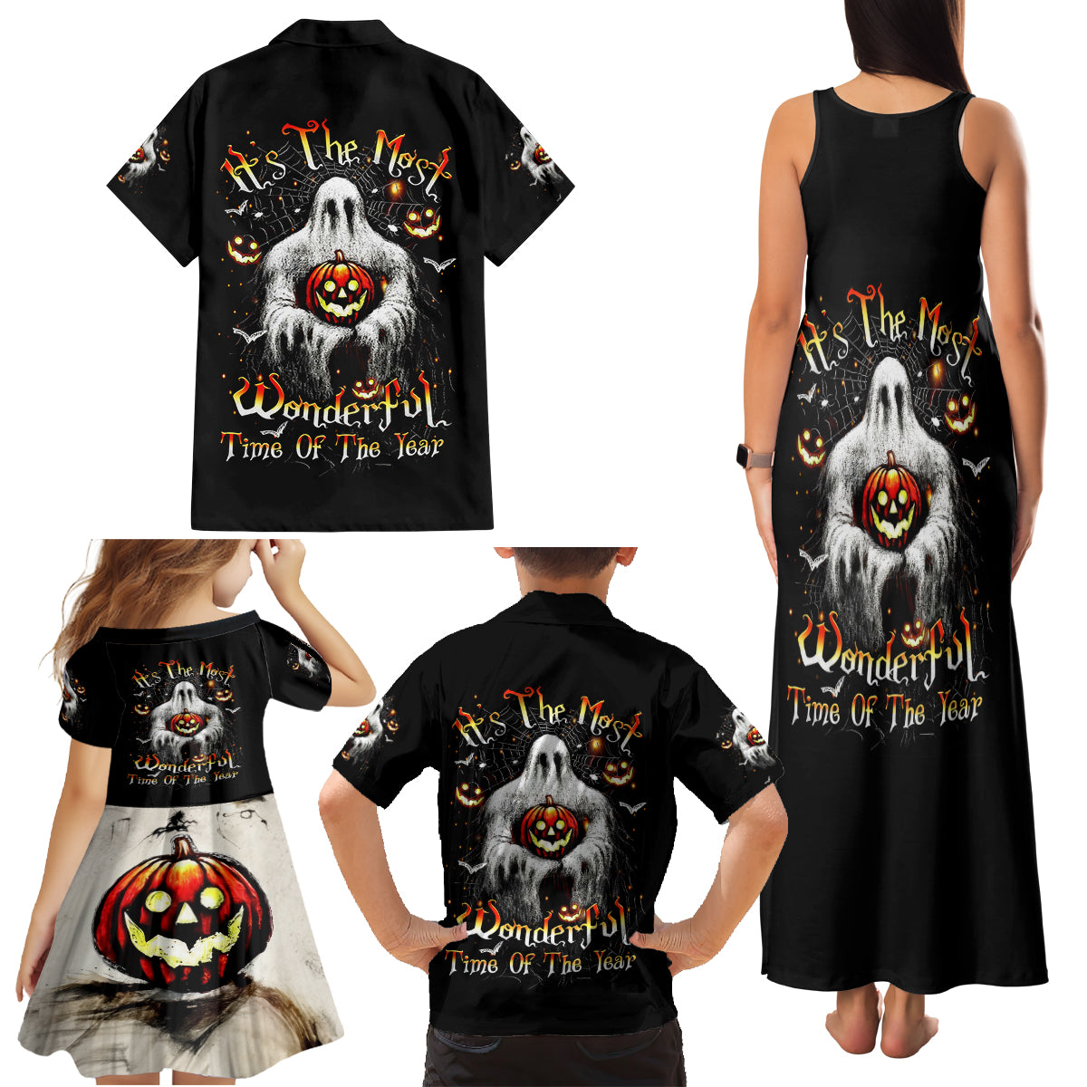 Ghost Halloween Family Matching Tank Maxi Dress and Hawaiian Shirt It's The Most Wonderfull Time Of The Year - Wonder Print Shop