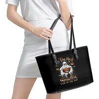 Ghost Halloween Leather Tote Bag It's The Most Wonderfull Time Of The Year - Wonder Print Shop
