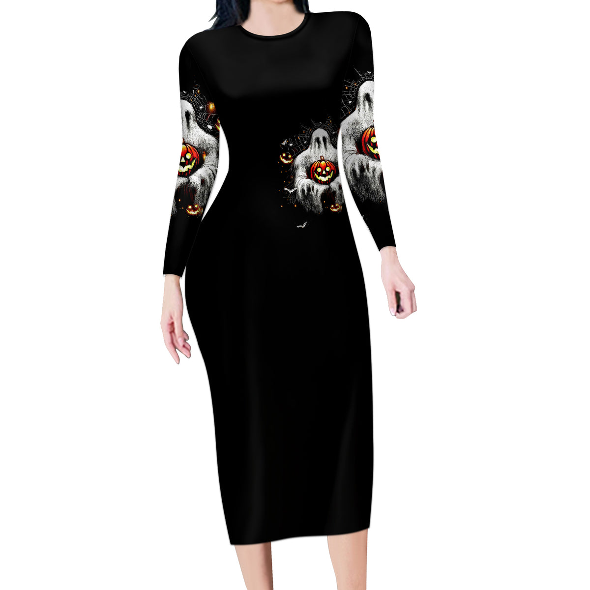 Ghost Halloween Long Sleeve Bodycon Dress It's The Most Wonderfull Time Of The Year - Wonder Print Shop