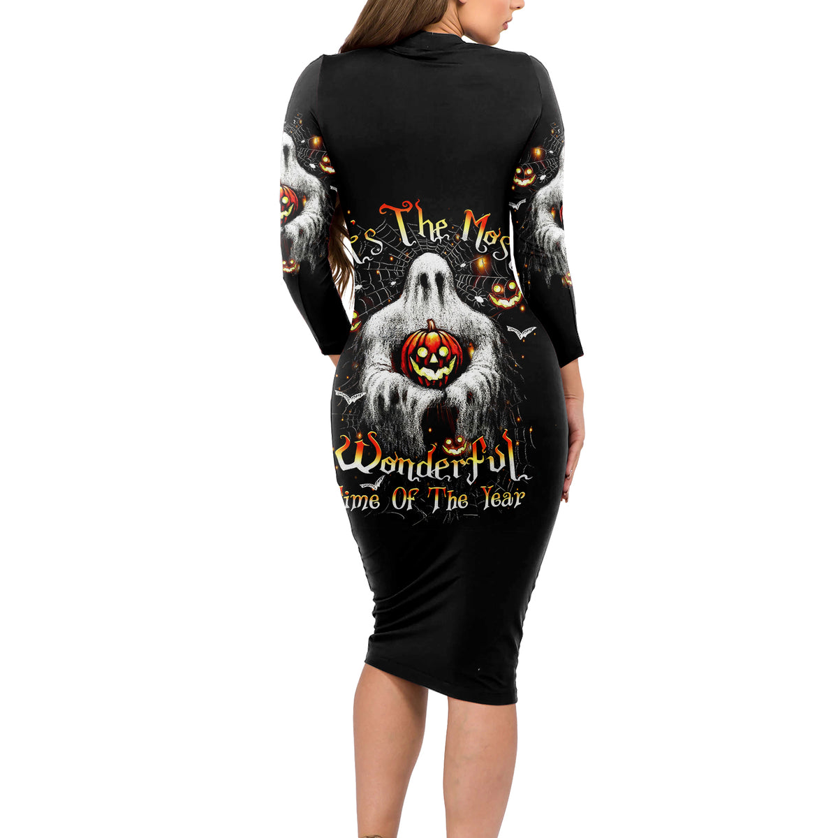 Ghost Halloween Long Sleeve Bodycon Dress It's The Most Wonderfull Time Of The Year - Wonder Print Shop