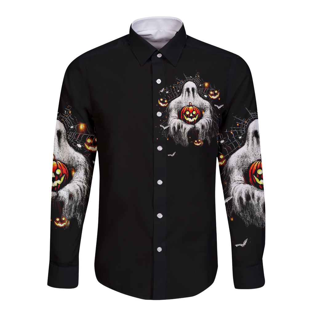 Ghost Halloween Long Sleeve Button Shirt It's The Most Wonderfull Time Of The Year - Wonder Print Shop