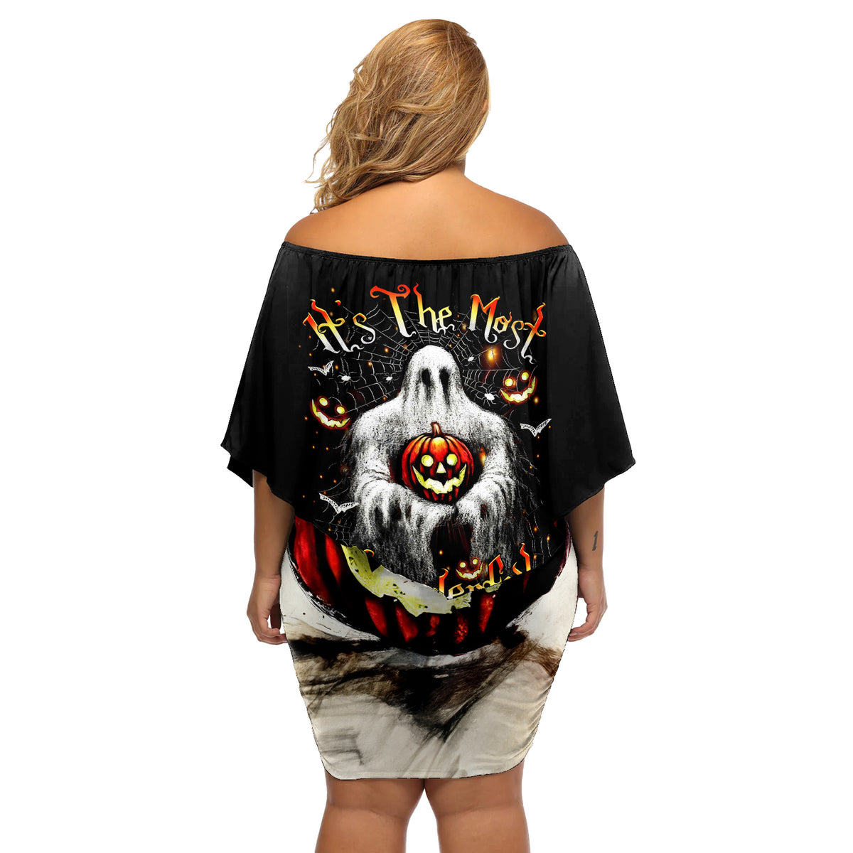 Ghost Halloween Off Shoulder Short Dress It's The Most Wonderfull Time Of The Year - Wonder Print Shop