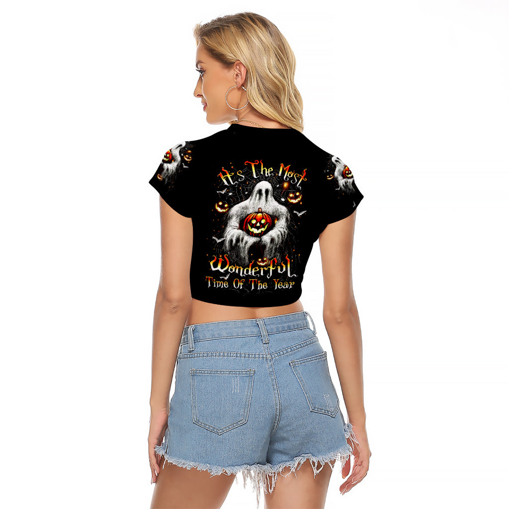 Ghost Halloween Raglan Cropped T Shirt It's The Most Wonderfull Time Of The Year - Wonder Print Shop
