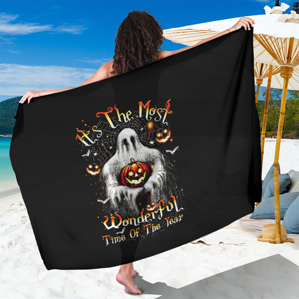 Ghost Halloween Sarong It's The Most Wonderfull Time Of The Year - Wonder Print Shop