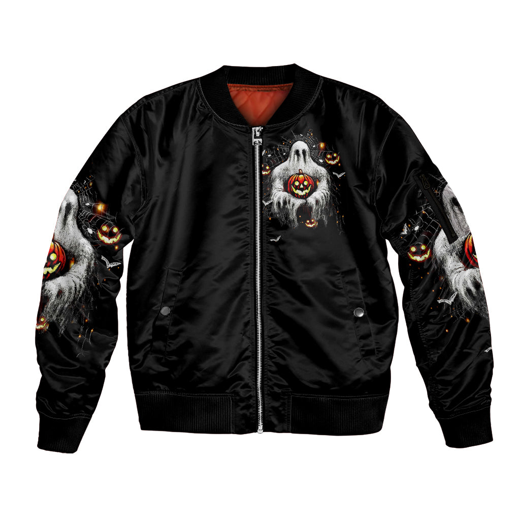 Ghost Halloween Sleeve Zip Bomber Jacket It's The Most Wonderfull Time Of The Year - Wonder Print Shop