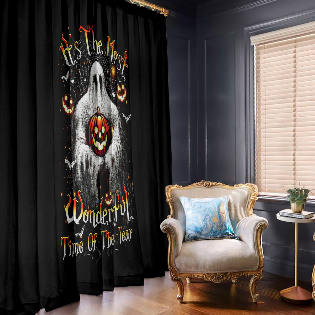 Ghost Halloween Window Curtain It's The Most Wonderfull Time Of The Year - Wonder Print Shop