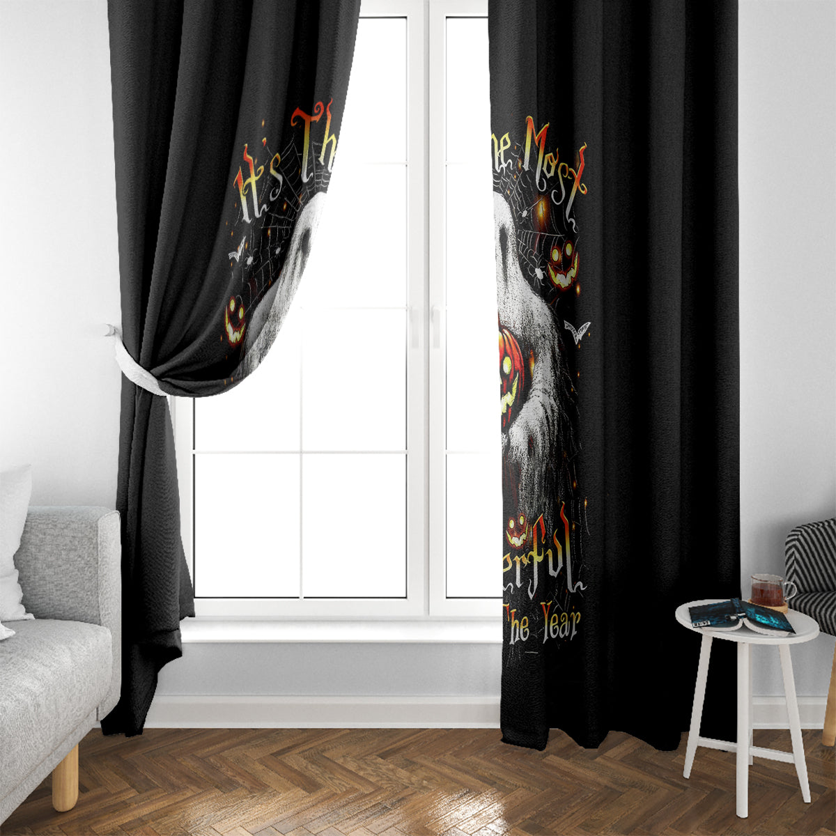 Ghost Halloween Window Curtain It's The Most Wonderfull Time Of The Year - Wonder Print Shop