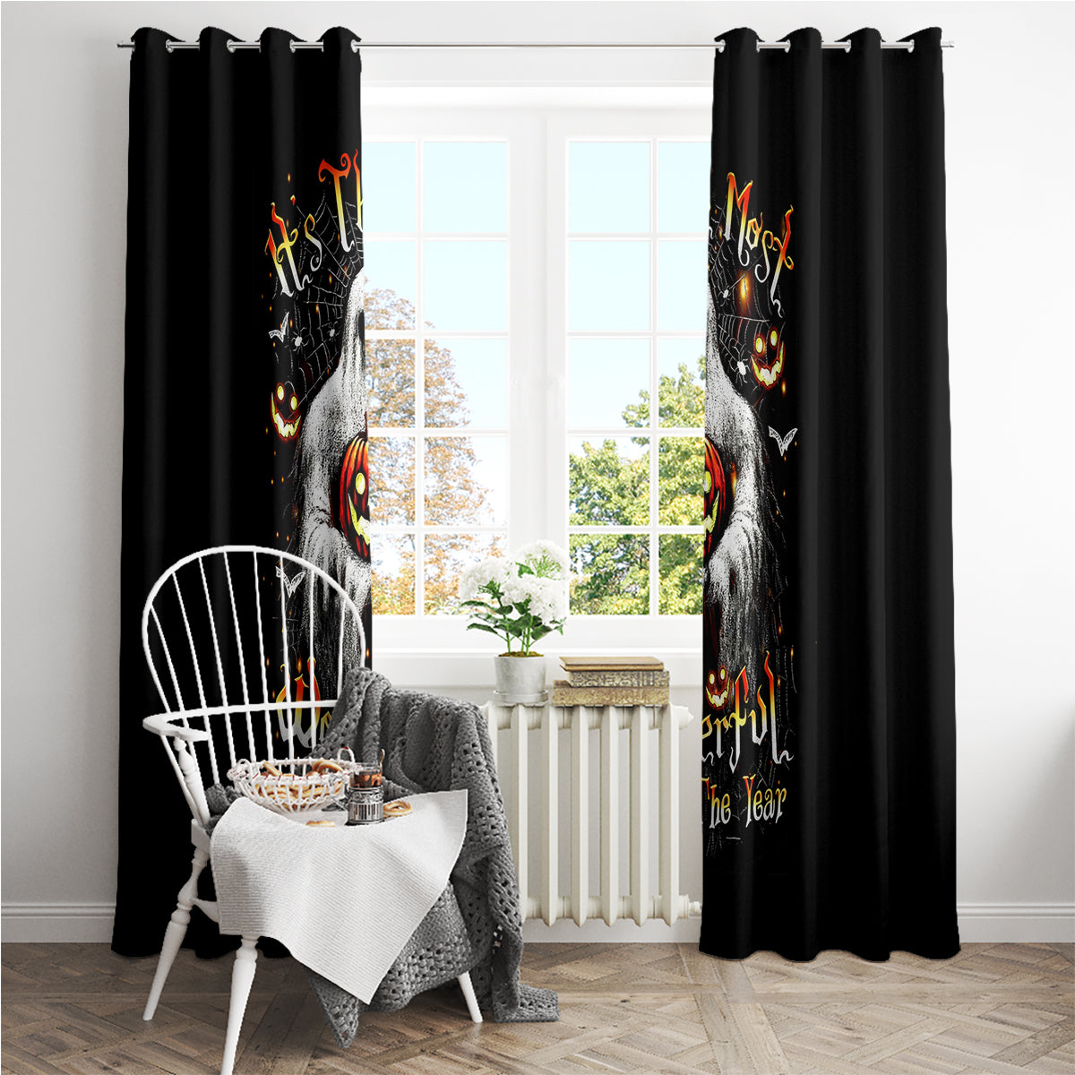 Ghost Halloween Window Curtain It's The Most Wonderfull Time Of The Year - Wonder Print Shop