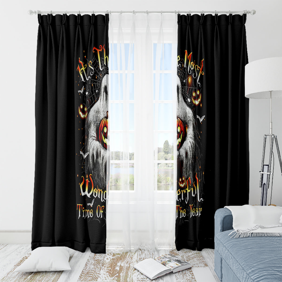 Ghost Halloween Window Curtain It's The Most Wonderfull Time Of The Year - Wonder Print Shop