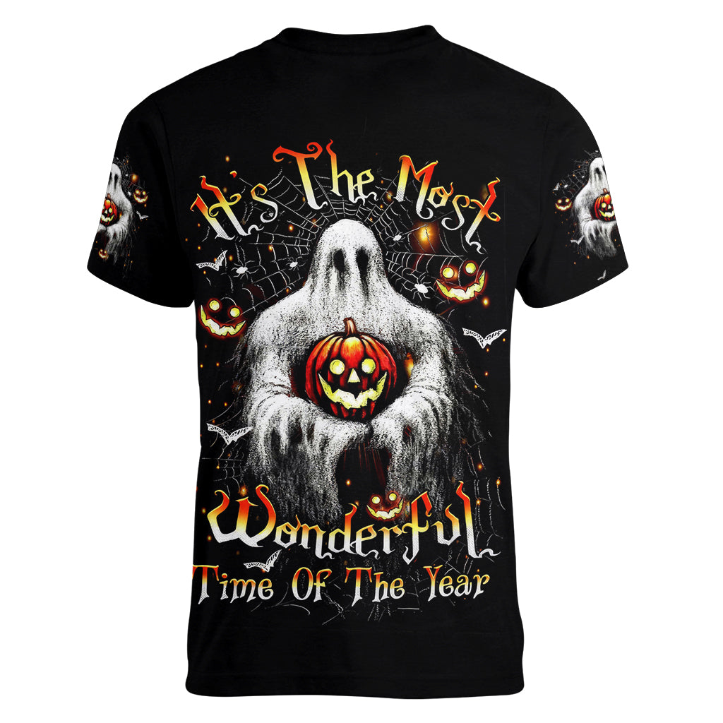 Ghost Halloween Women V Neck T Shirt It's The Most Wonderfull Time Of The Year - Wonder Print Shop