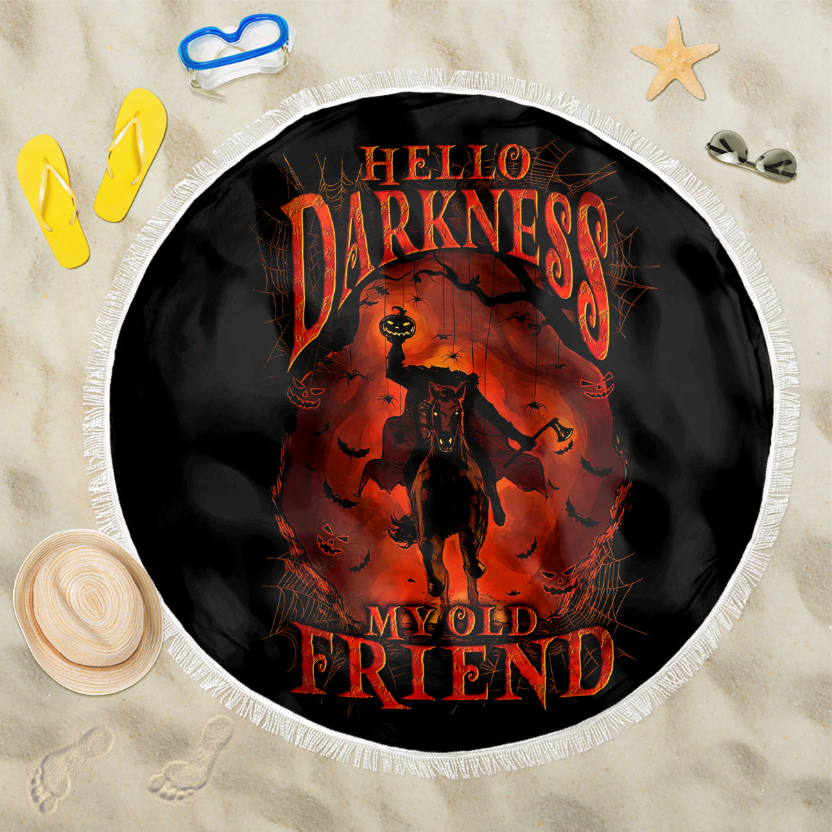 Jack O Lantern Skull Beach Blanket Hello Darkness My Old Friend - Wonder Print Shop