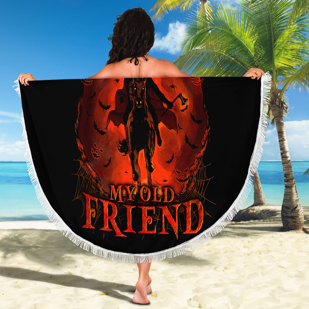 Jack O Lantern Skull Beach Blanket Hello Darkness My Old Friend - Wonder Print Shop