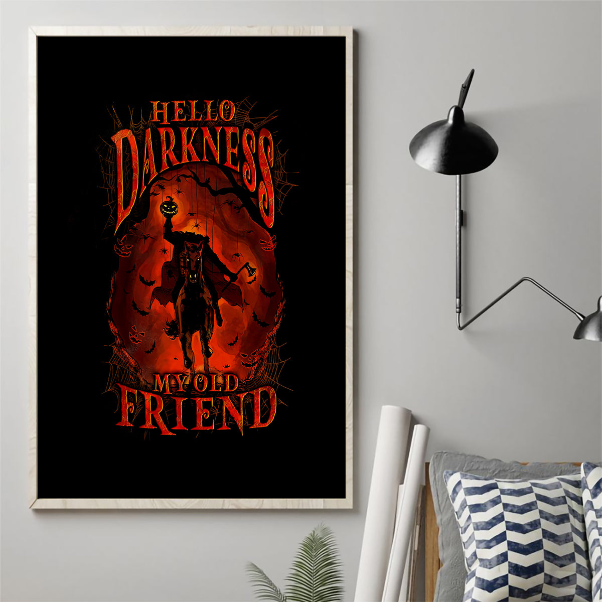 Jack O Lantern Skull Canvas Wall Art Hello Darkness My Old Friend - Wonder Print Shop