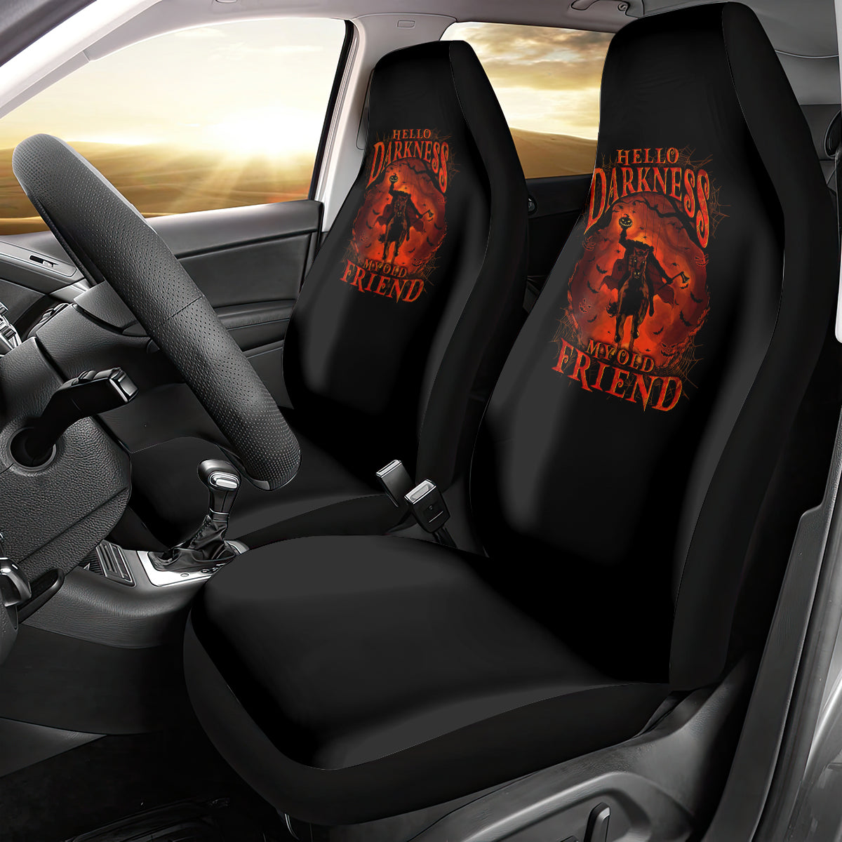 Jack O Lantern Skull Car Seat Cover Hello Darkness My Old Friend - Wonder Print Shop