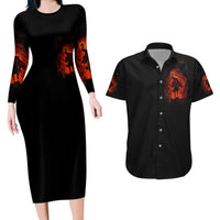 Jack O Lantern Skull Couples Matching Long Sleeve Bodycon Dress and Hawaiian Shirt Hello Darkness My Old Friend - Wonder Print Shop