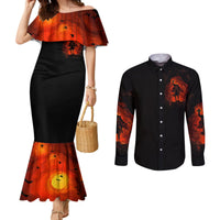 Jack O Lantern Skull Couples Matching Mermaid Dress and Long Sleeve Button Shirt Hello Darkness My Old Friend DT01