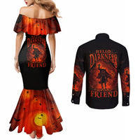 Jack O Lantern Skull Couples Matching Mermaid Dress and Long Sleeve Button Shirt Hello Darkness My Old Friend DT01