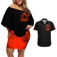 Jack O Lantern Skull Couples Matching Off Shoulder Short Dress and Hawaiian Shirt Hello Darkness My Old Friend - Wonder Print Shop